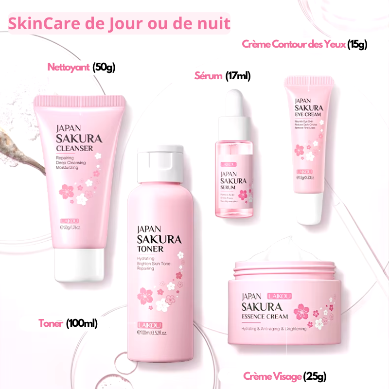 Kit Skincare Japonais Sakura Laikou - Routine Complète 5 Produits